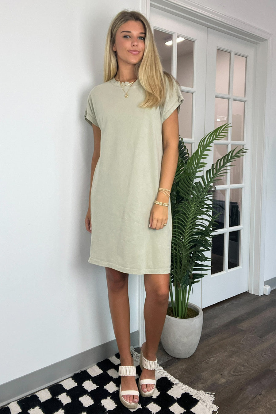 Vintage Olive / S Emersyn Mineral Wash Short Sleeve Dress - Madison and Mallory