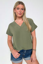 Light Olive / S Emileigh V-Neck Relaxed Fit Top - FINAL SALE - Madison and Mallory