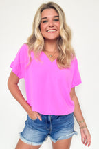 Bright Mauve / S Emileigh V-Neck Relaxed Fit Top - FINAL SALE - Madison and Mallory