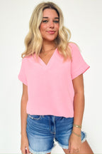 Dark Pink / S Emileigh V-Neck Relaxed Fit Top - FINAL SALE - Madison and Mallory