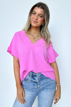 Candy Pink / S Emileigh V-Neck Relaxed Fit Top - FINAL SALE - Madison and Mallory