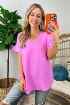 Mauve / S Emileigh V-Neck Relaxed Fit Top - BACK IN STOCK - Madison and Mallory