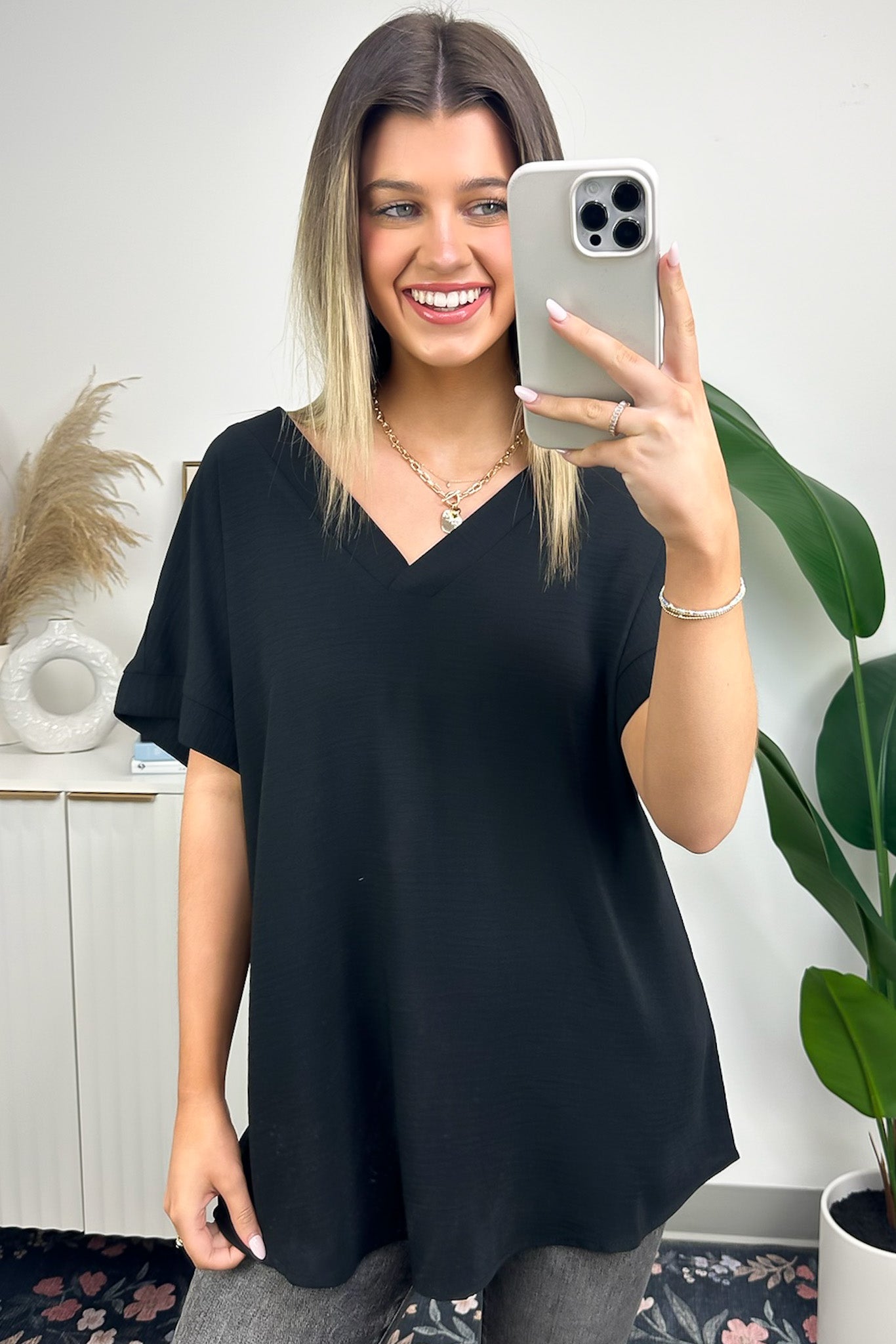 Emileigh V-Neck Relaxed Fit Top - FINAL SALE - Madison and Mallory