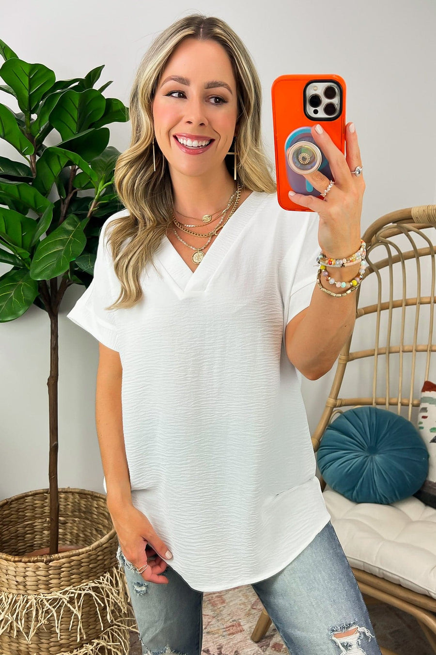 Emileigh V-Neck Relaxed Fit Top - FINAL SALE - Madison and Mallory