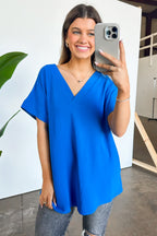 Ocean Blue / S Emileigh V-Neck Relaxed Fit Top - BACK IN STOCK - Madison and Mallory