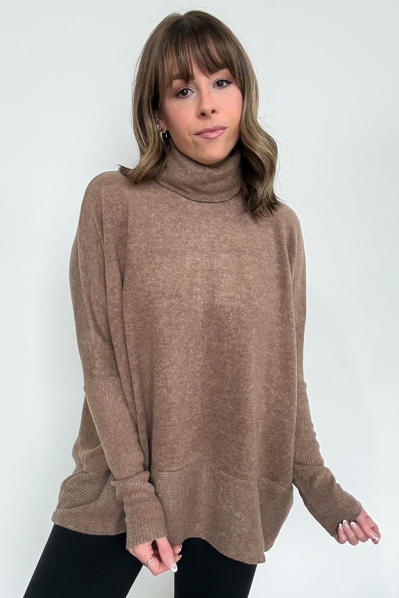 Mocha / SM Emily Turtleneck Melange Knit Sweater - Madison and Mallory