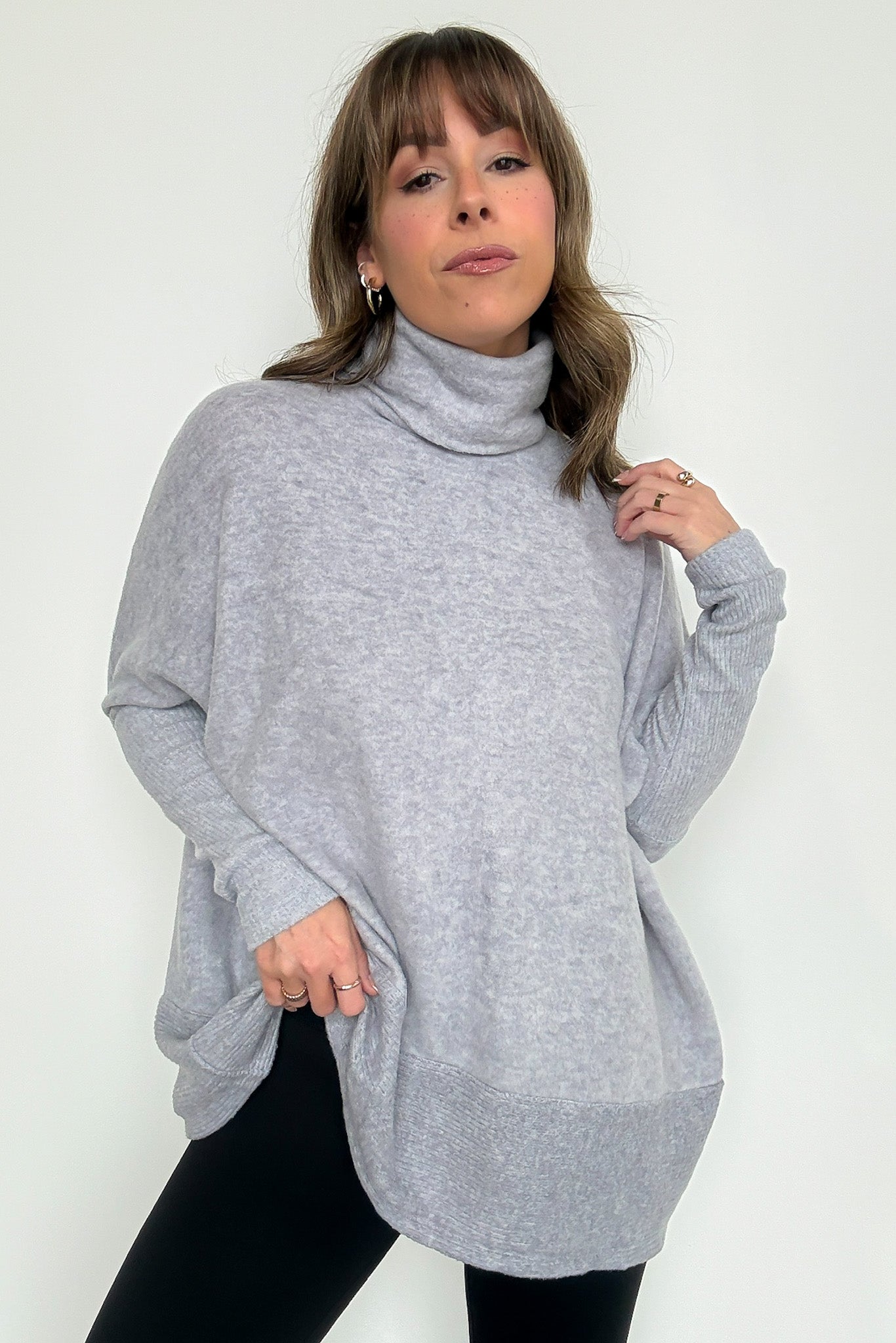 Heather Gray / SM Emily Turtleneck Melange Knit Sweater - Madison and Mallory