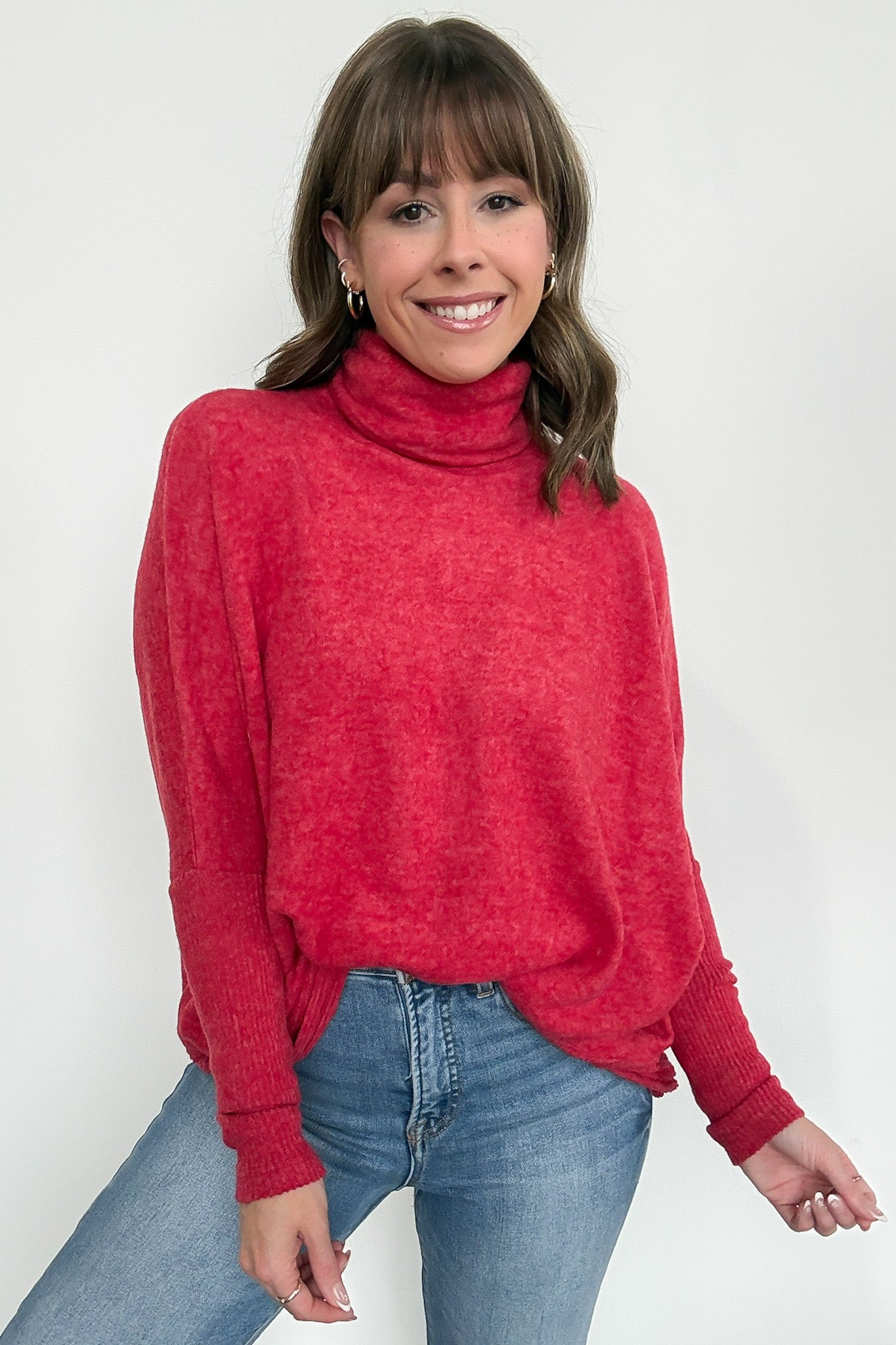 Dark Red / SM Emily Turtleneck Melange Knit Sweater - Madison and Mallory