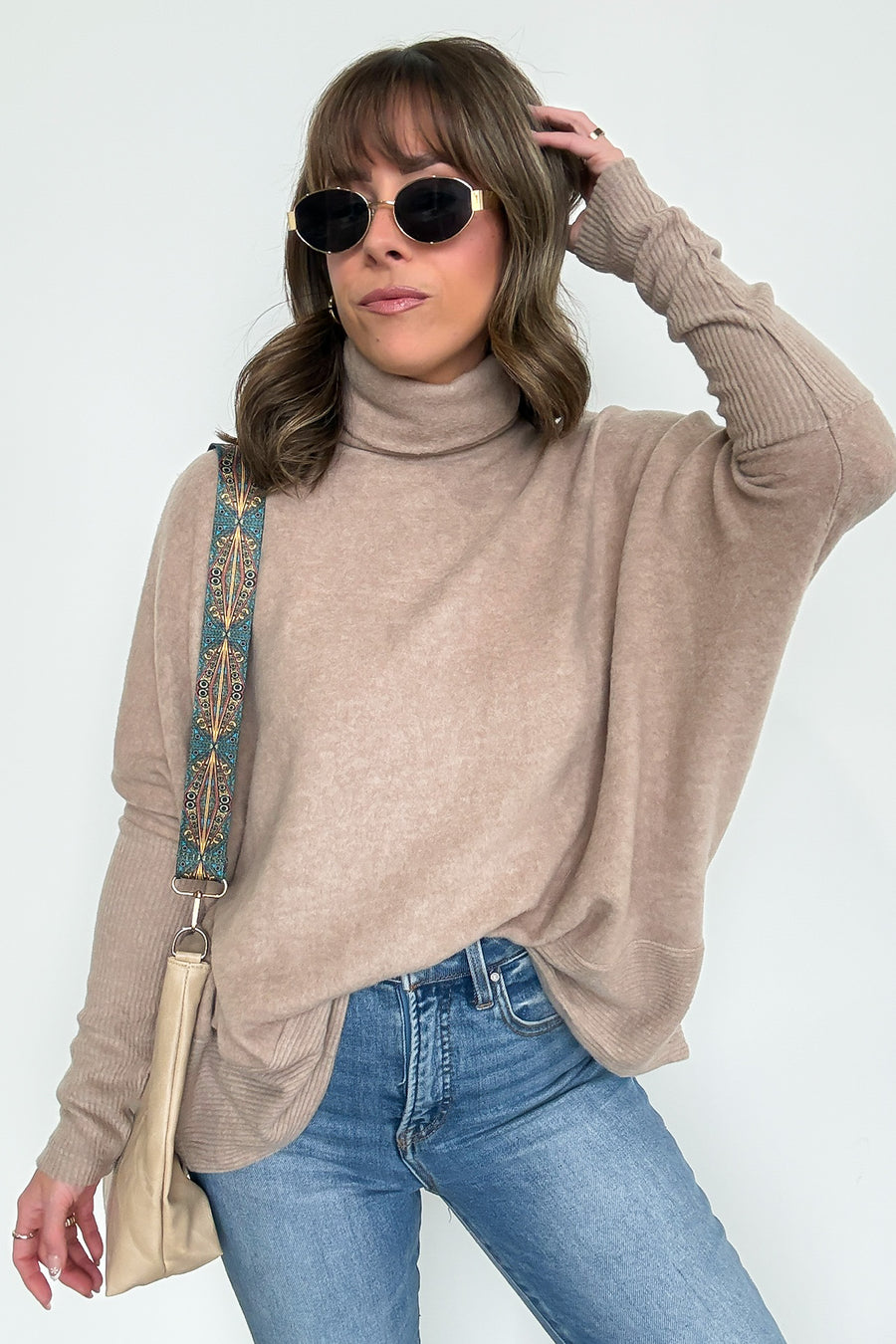 Ash Mocha / SM Emily Turtleneck Melange Knit Sweater - Madison and Mallory