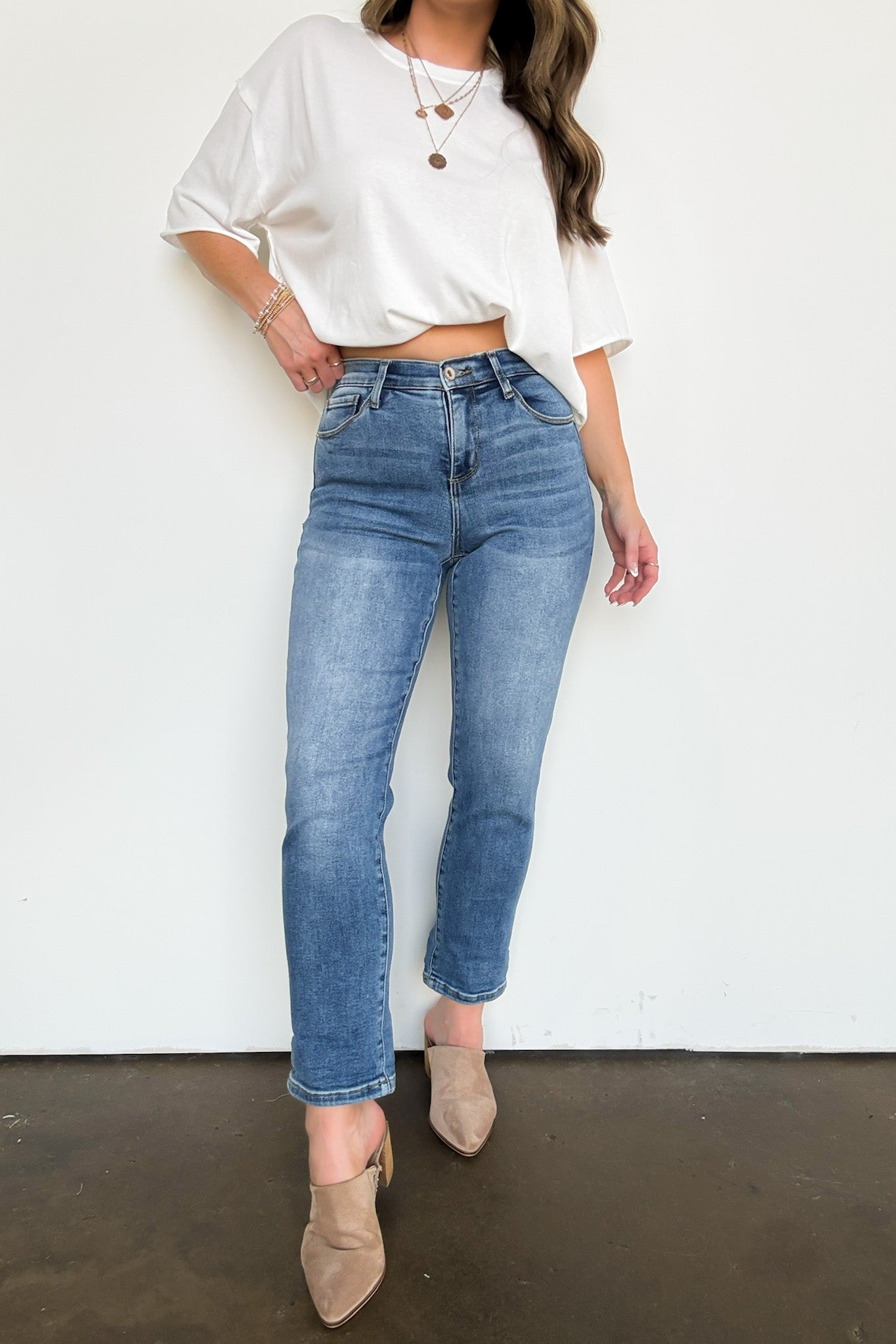 1/25 / Dark Emsley Mid Rise Slim Boyfriend Roll Hem Jeans - Madison and Mallory