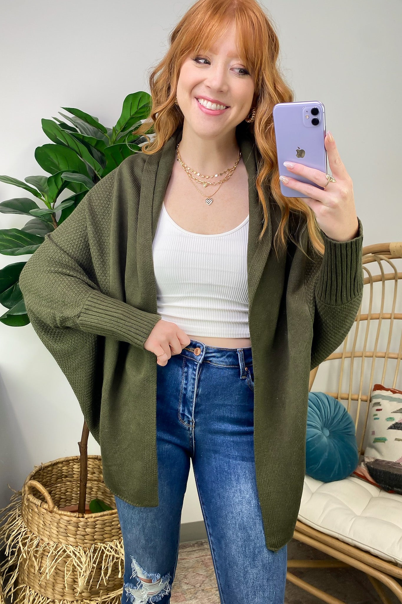 Olive / S Endlessly Cozy Batwing Open Front Cardigan - FINAL SALE - Madison and Mallory
