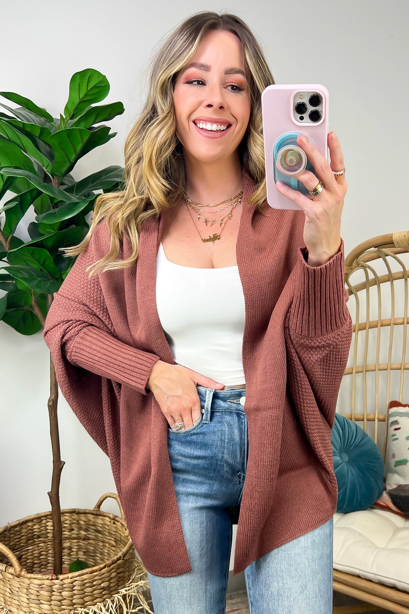 Brick / S Endlessly Cozy Batwing Open Front Cardigan - FINAL SALE - Madison and Mallory