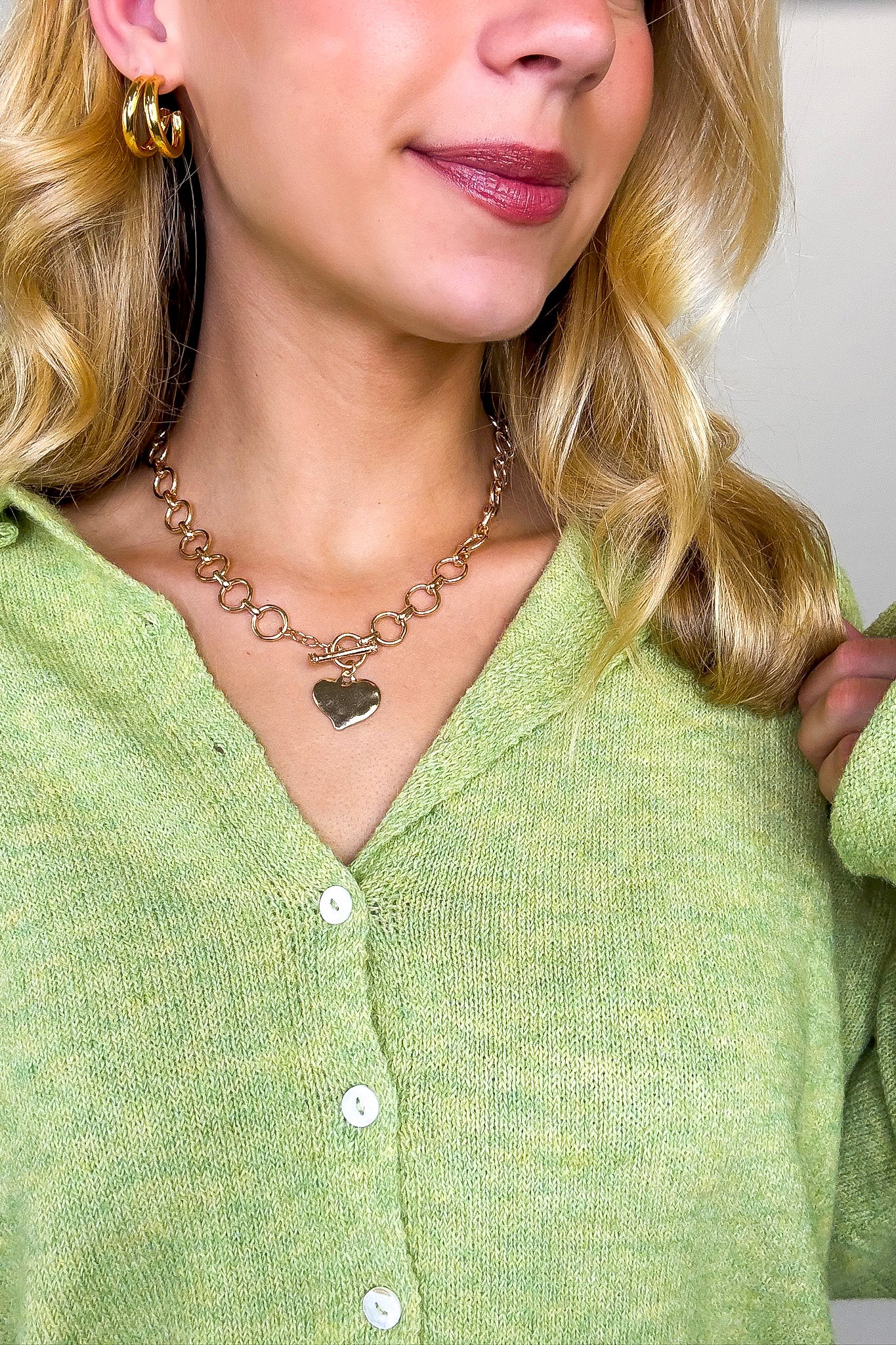 Gold Enduring Love Hammered Heart Front Toggle Necklace - Madison and Mallory