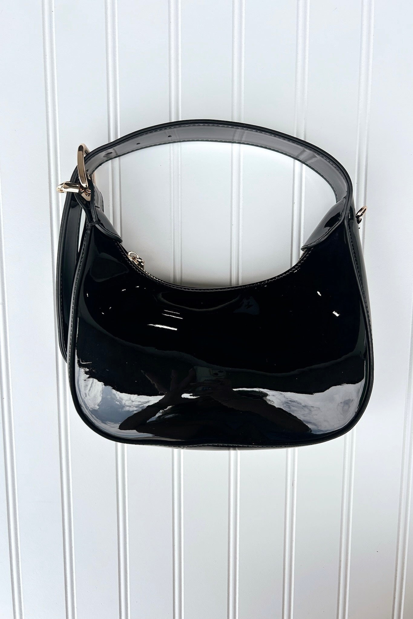 Black Enviable Pick Enamel Hobo Crossbody Handbag - Madison and Mallory