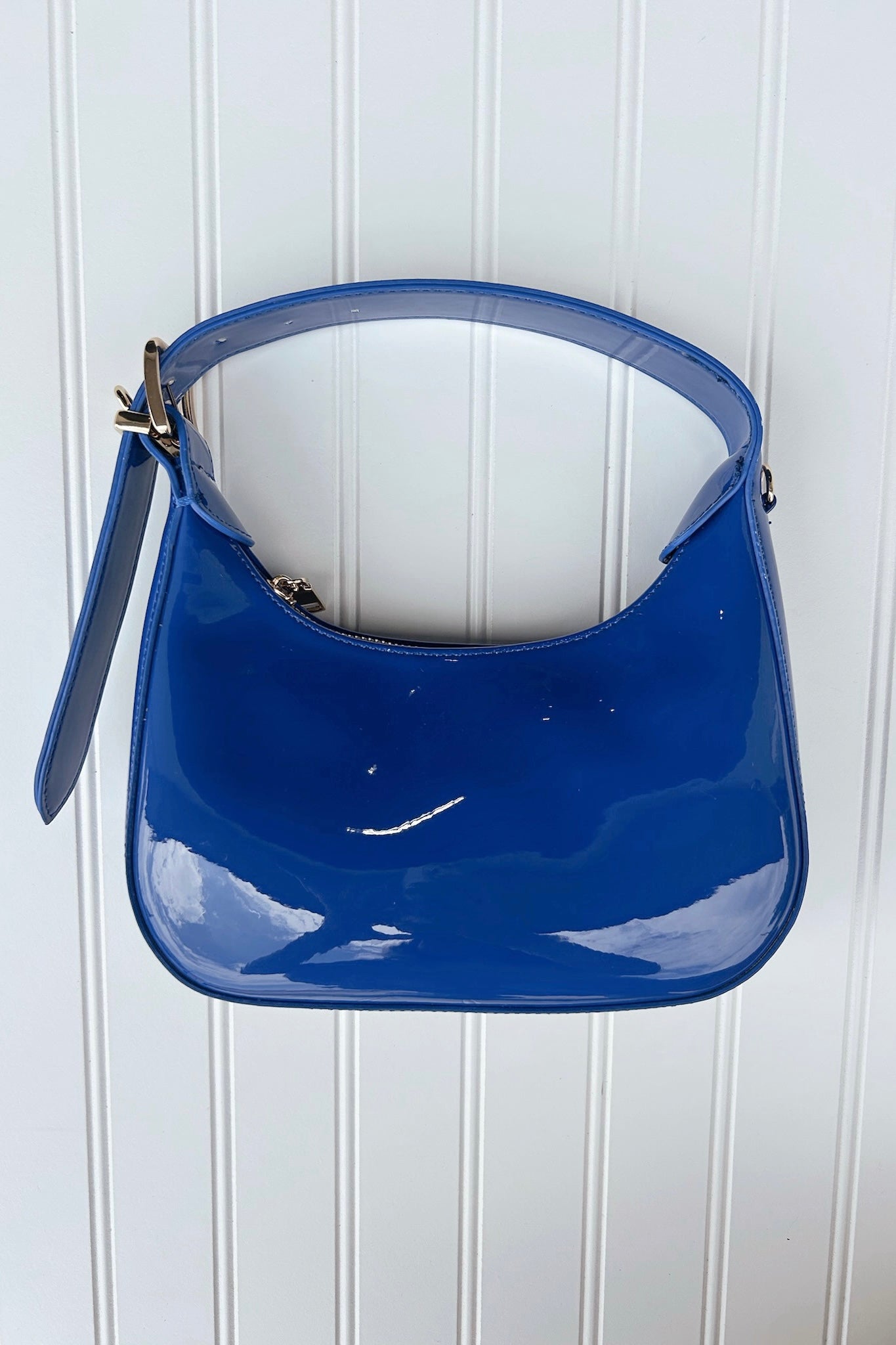 Cobalt Enviable Pick Enamel Hobo Crossbody Handbag - Madison and Mallory