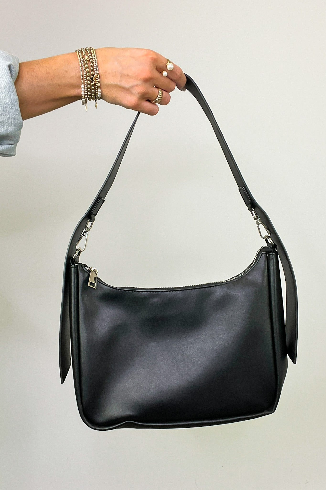 Black Erina Vegan Leather Baguette Hobo Bag - FINAL SALE - Madison and Mallory