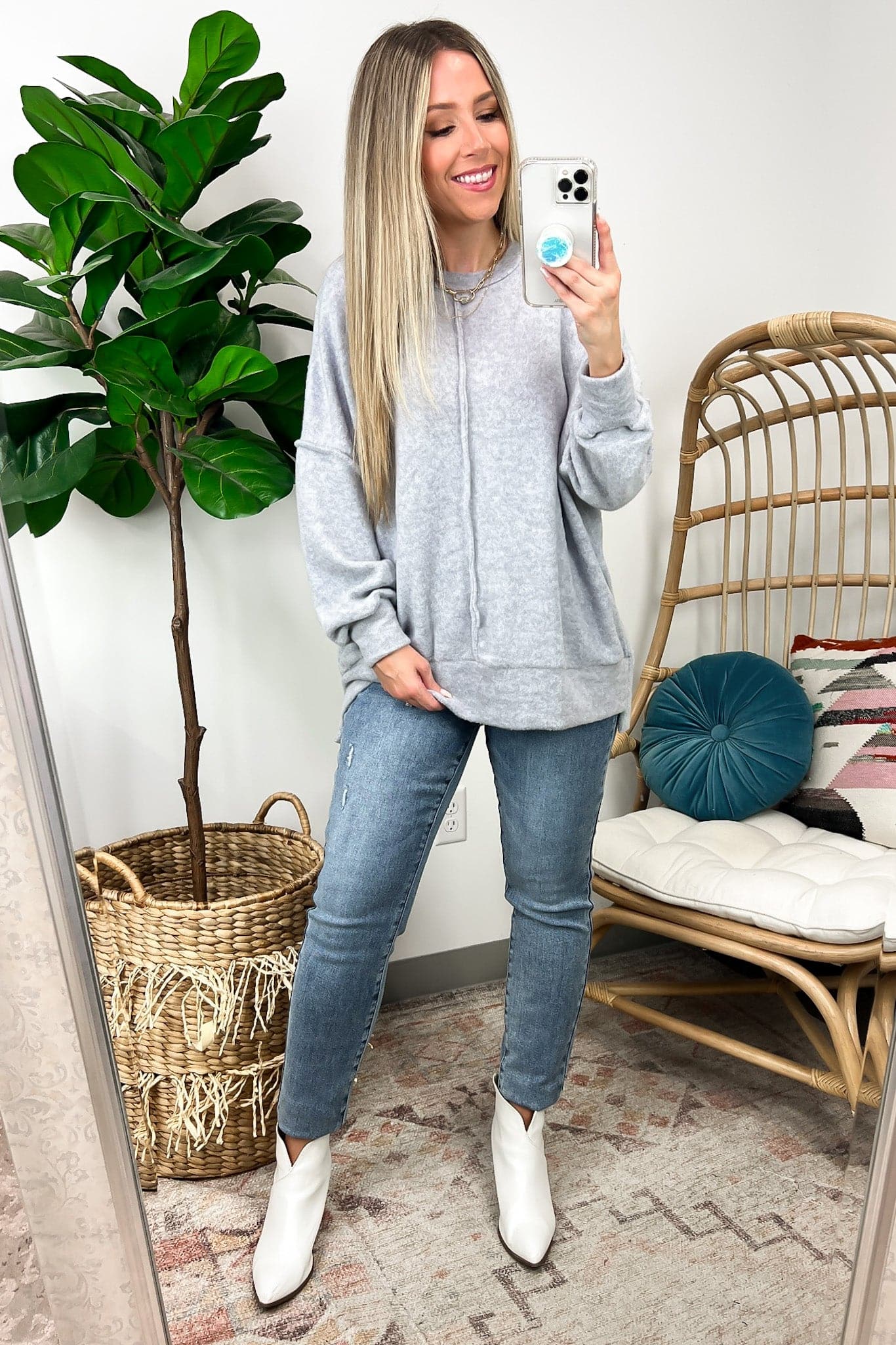  Esmeray Melange Knit Exposed Seam Pullover - FINAL SALE - Madison and Mallory