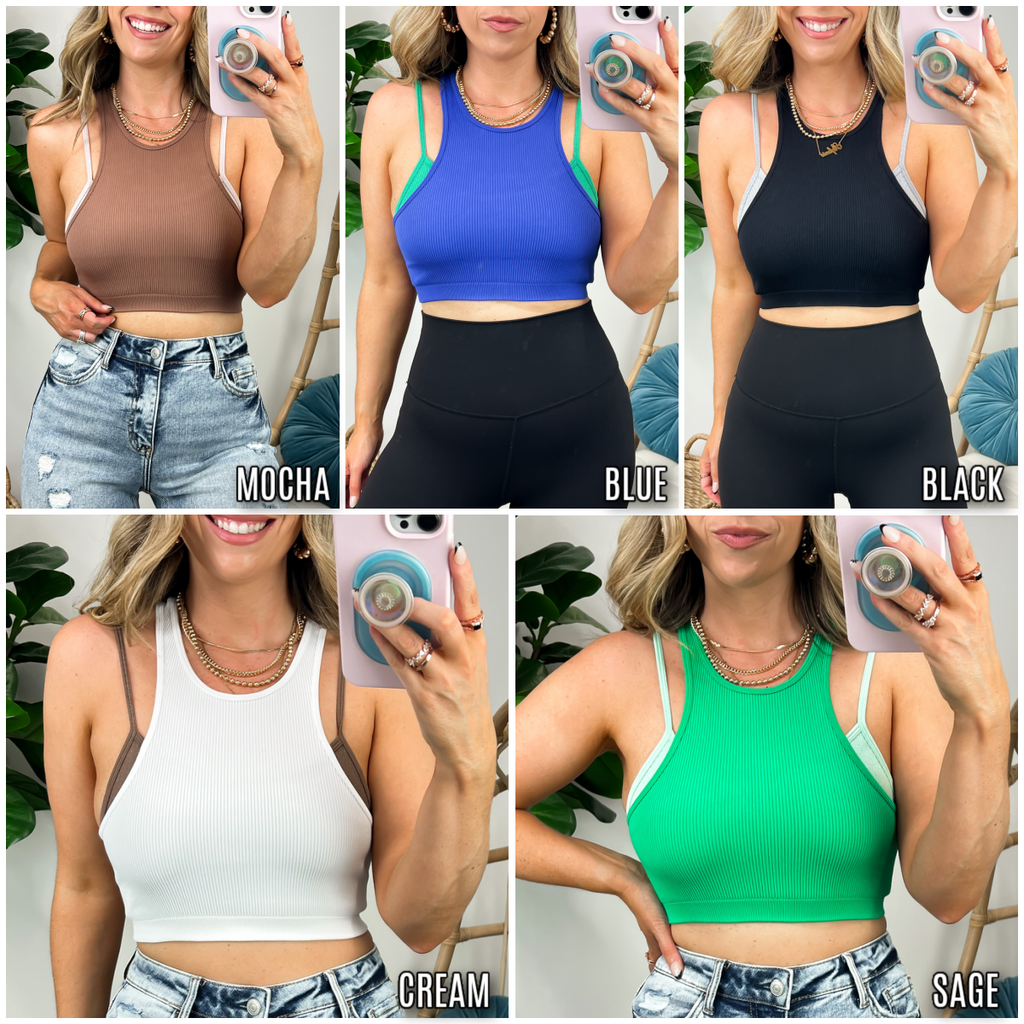 Esparza Ribbed Seamless Double Layer Tank Bra Top - FINAL SALE - Madison and Mallory