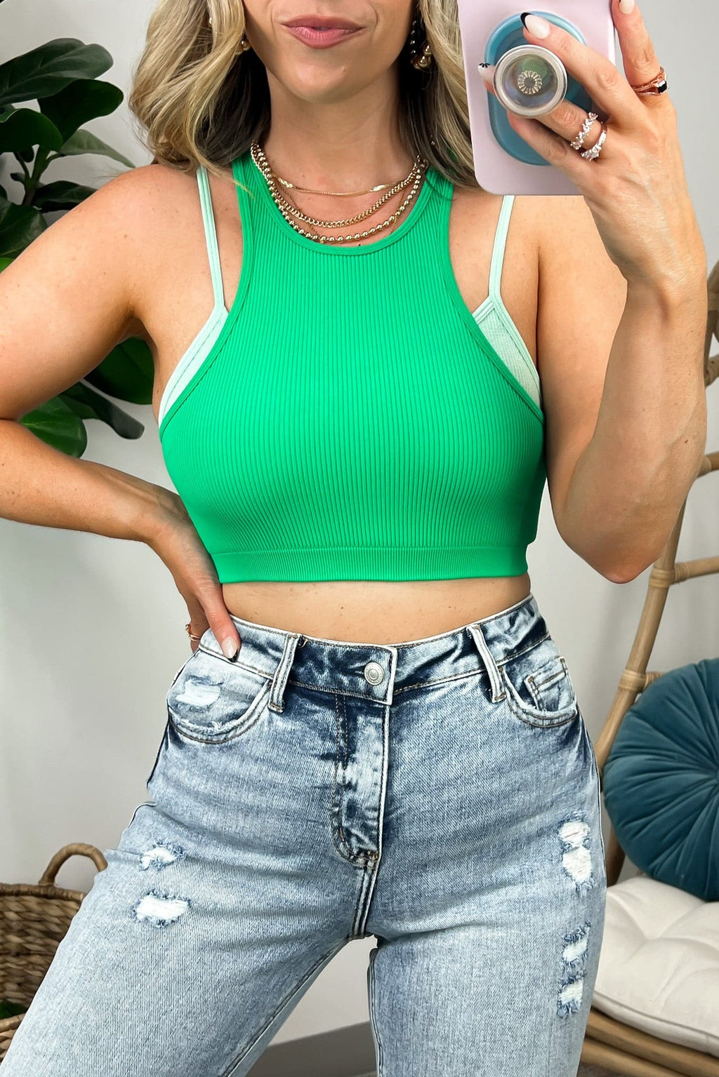Sage / S Esparza Ribbed Seamless Double Layer Tank Bra Top - FINAL SALE - Madison and Mallory