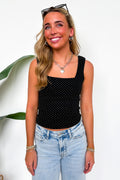 Black / S Essential Ease Polka Dot Square Neck Tank Top - Madison and Mallory