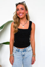 Black / S Essential Ease Polka Dot Square Neck Tank Top - Madison and Mallory