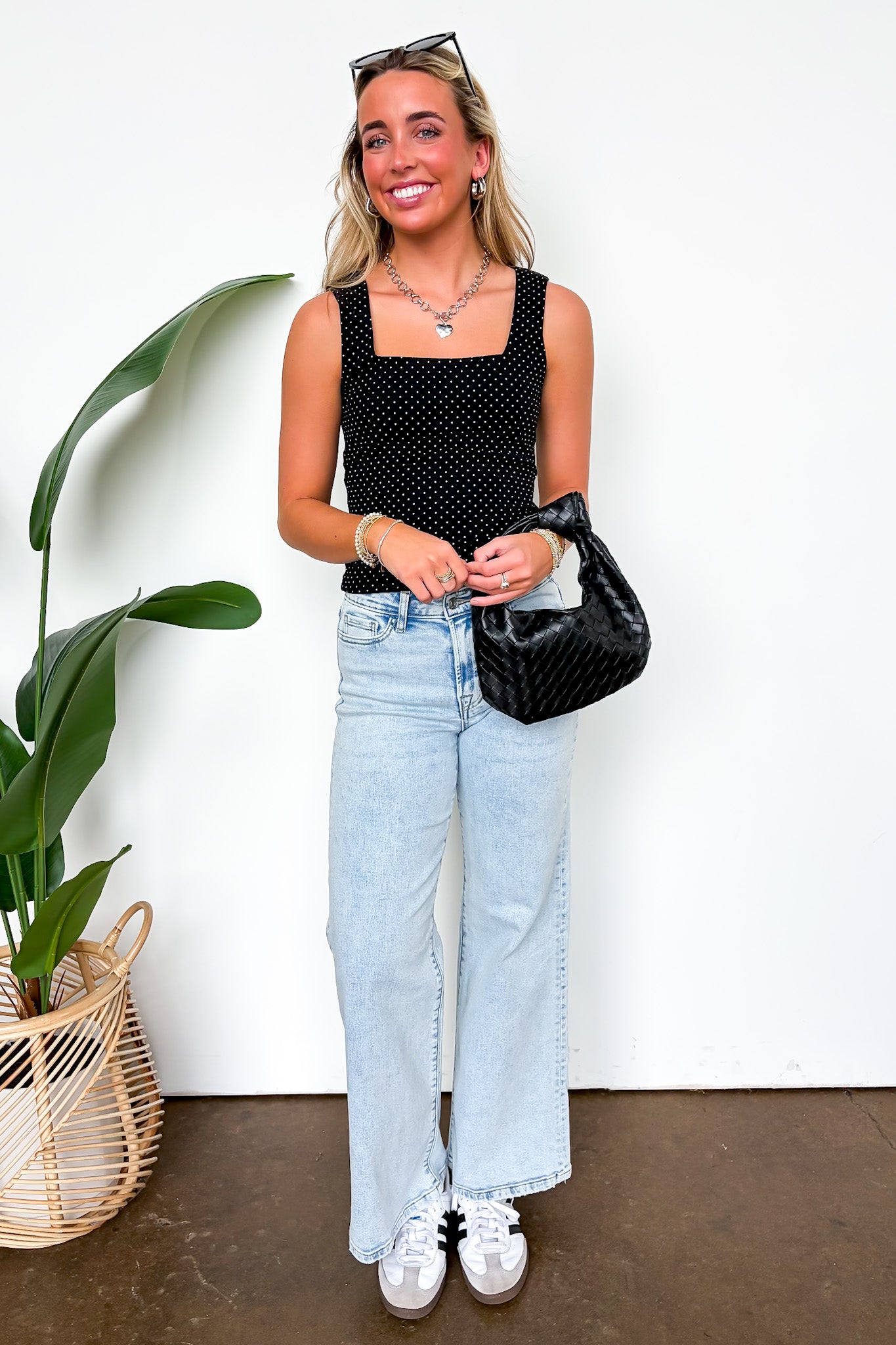 Essential Ease Polka Dot Square Neck Tank Top - Madison and Mallory