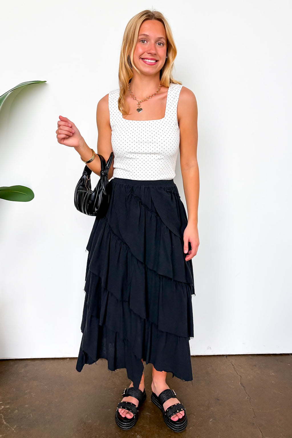 Essential Ease Polka Dot Square Neck Tank Top - Madison and Mallory