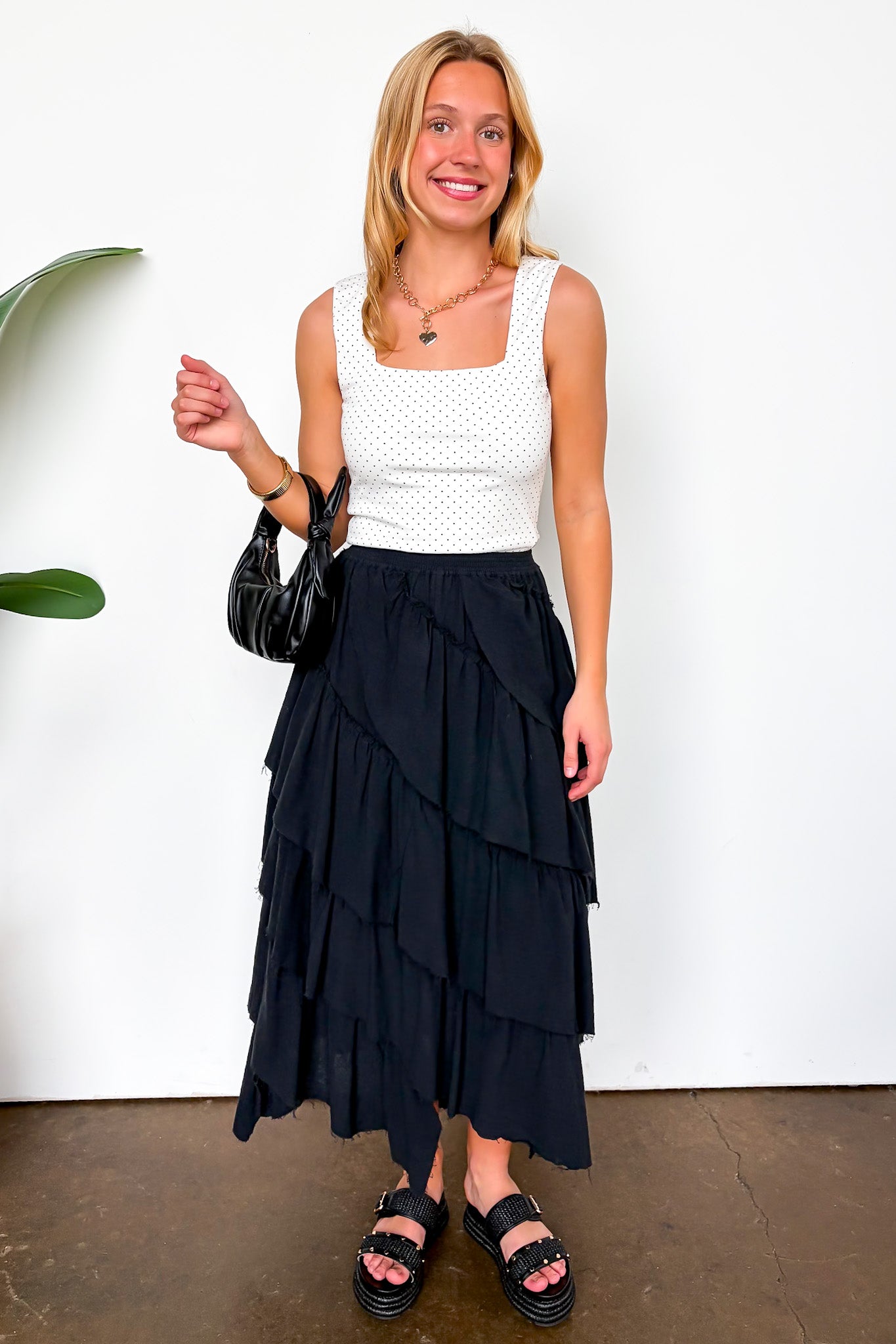 Essential Ease Polka Dot Square Neck Tank Top - Madison and Mallory