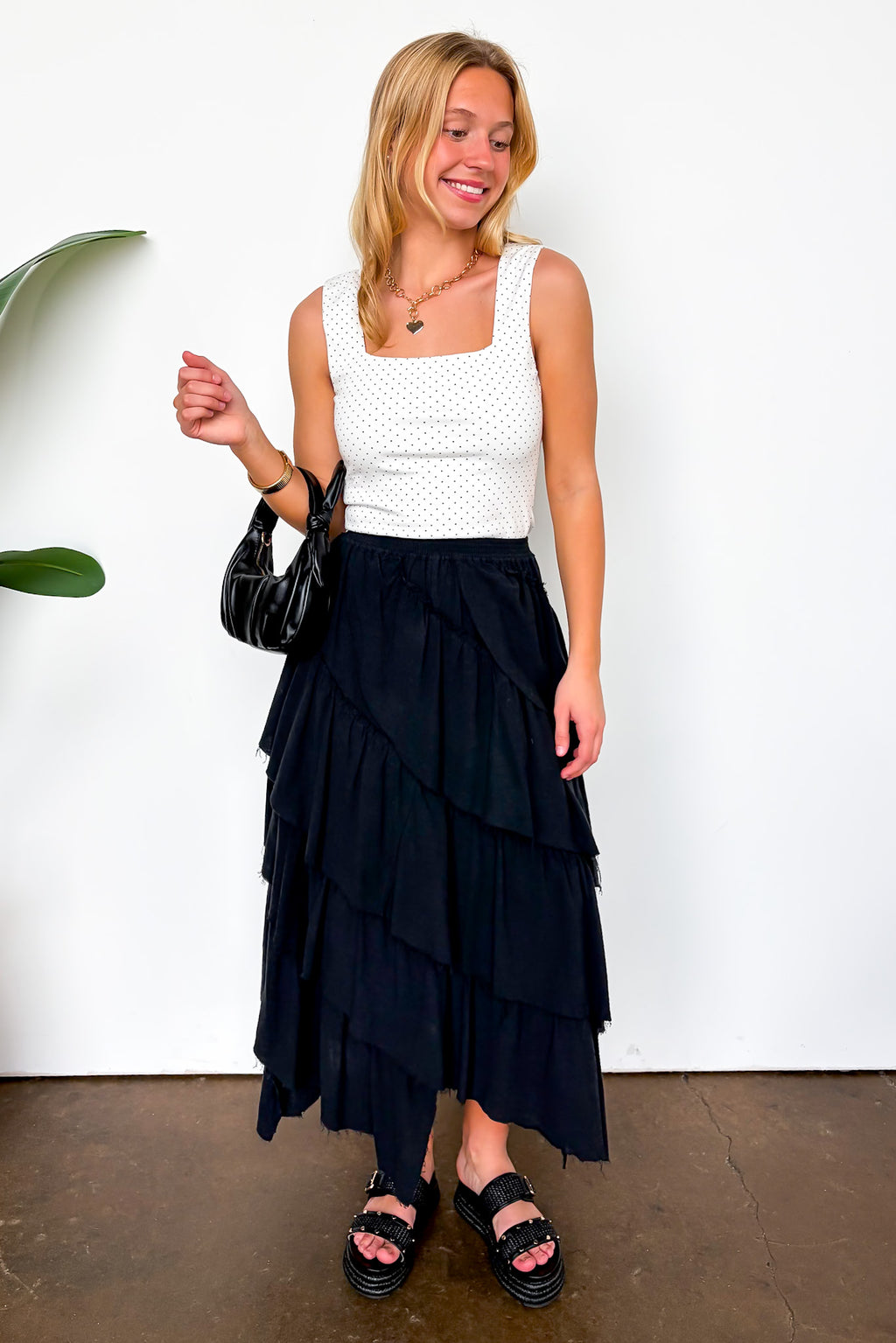 Essential Ease Polka Dot Square Neck Tank Top - Madison and Mallory
