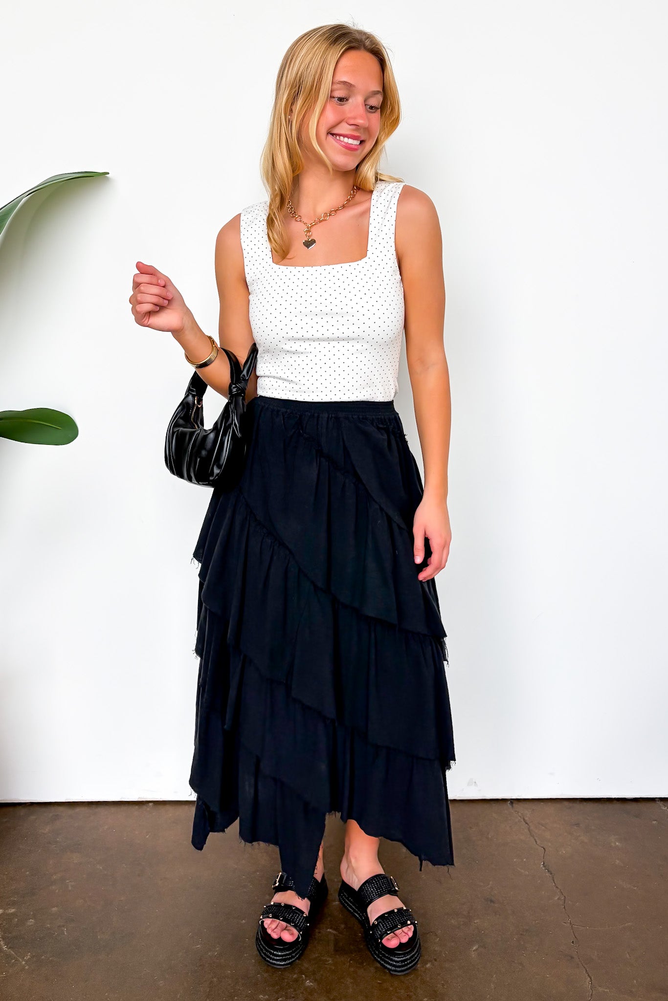 Essential Ease Polka Dot Square Neck Tank Top - Madison and Mallory