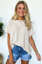 Sand Beige / SM Eudorah Washed Waffle Knit Top - Madison and Mallory