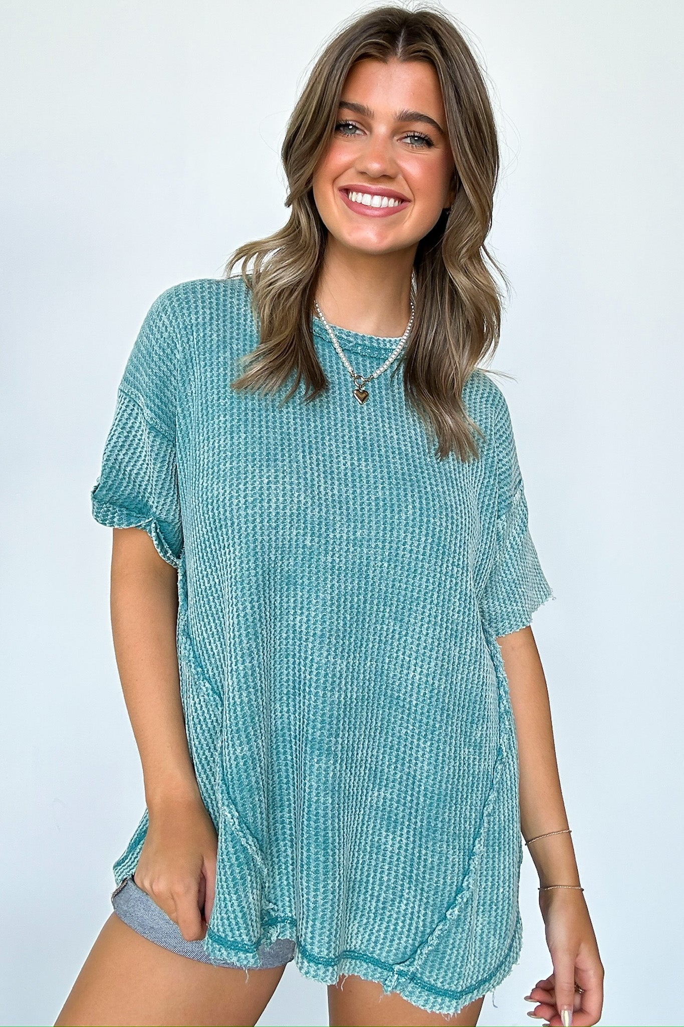  Eudorah Washed Waffle Knit Top - BACK IN STOCK - Madison and Mallory