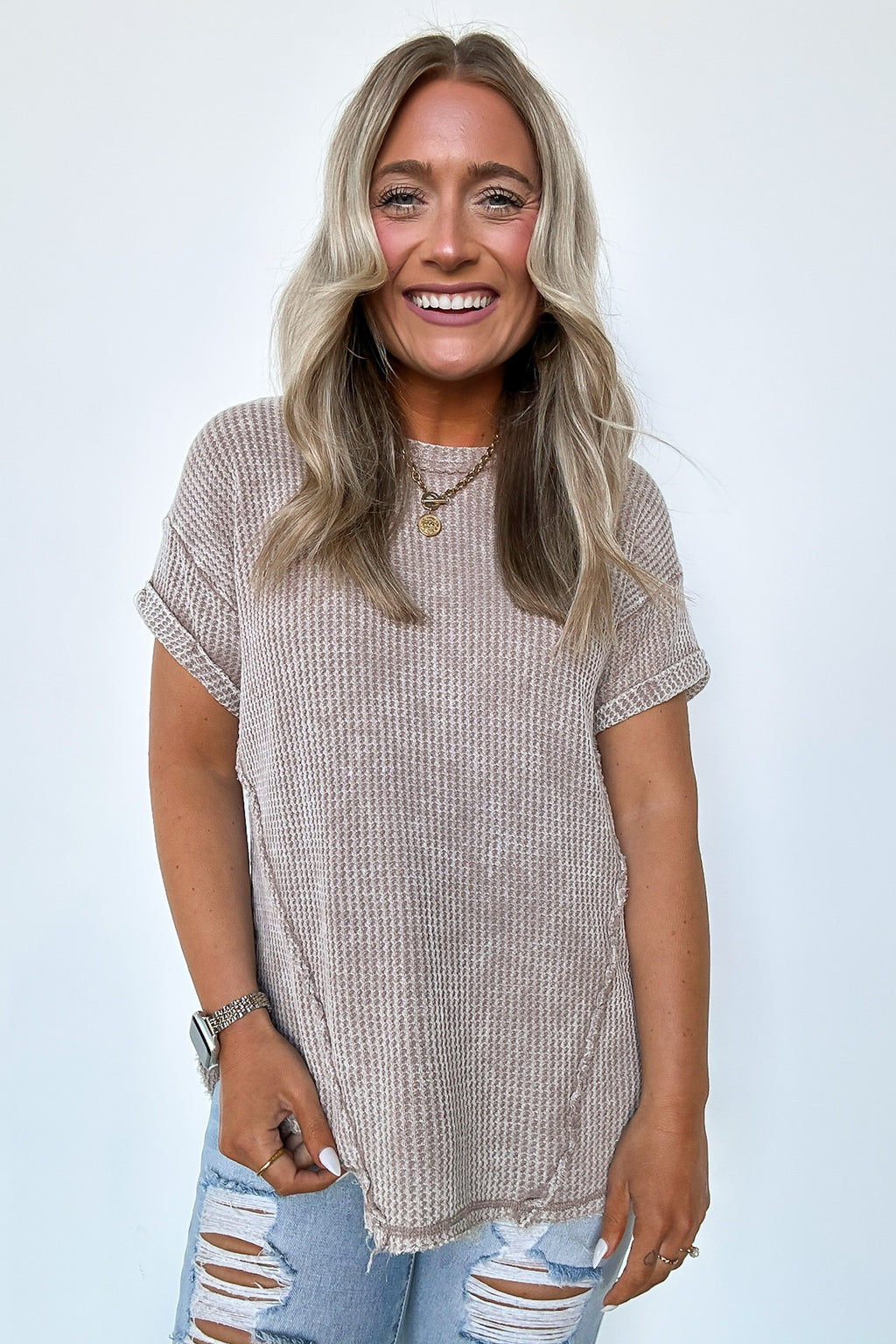  Eudorah Washed Waffle Knit Top - BACK IN STOCK - Madison and Mallory