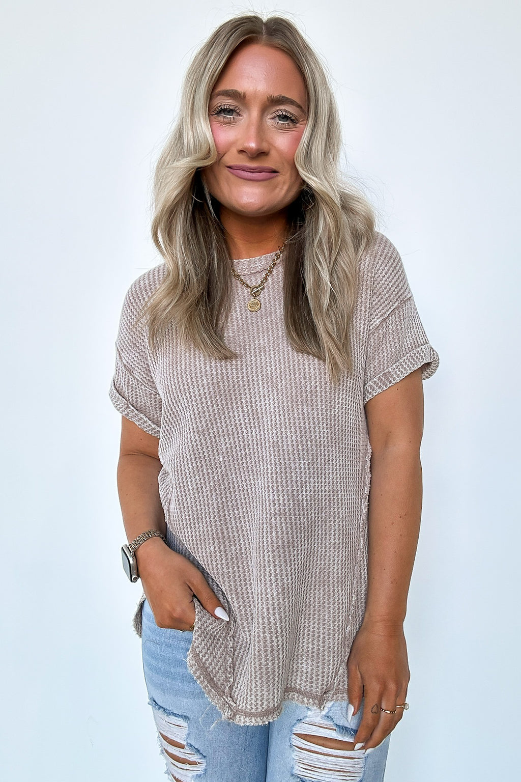 Ash Mocha / SM Eudorah Washed Waffle Knit Top - Madison and Mallory
