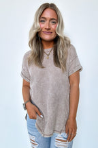 Ash Mocha / SM Eudorah Washed Waffle Knit Top - Madison and Mallory