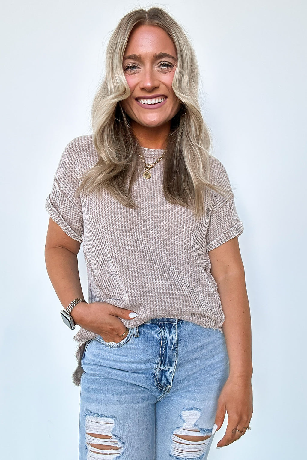  Eudorah Washed Waffle Knit Top - BACK IN STOCK - Madison and Mallory