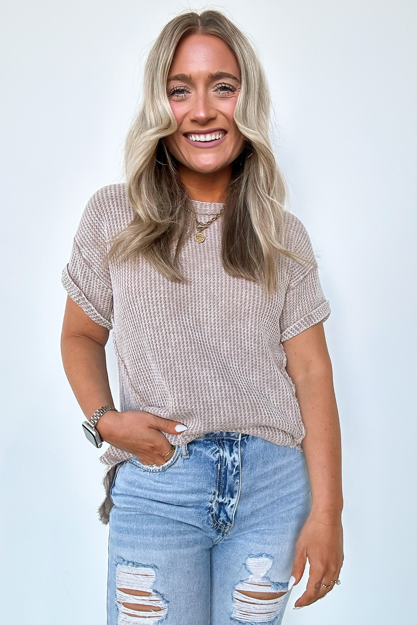  Eudorah Washed Waffle Knit Top - BACK IN STOCK - Madison and Mallory