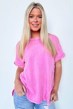 Candy Pink / SM Eudorah Washed Waffle Knit Top - Madison and Mallory