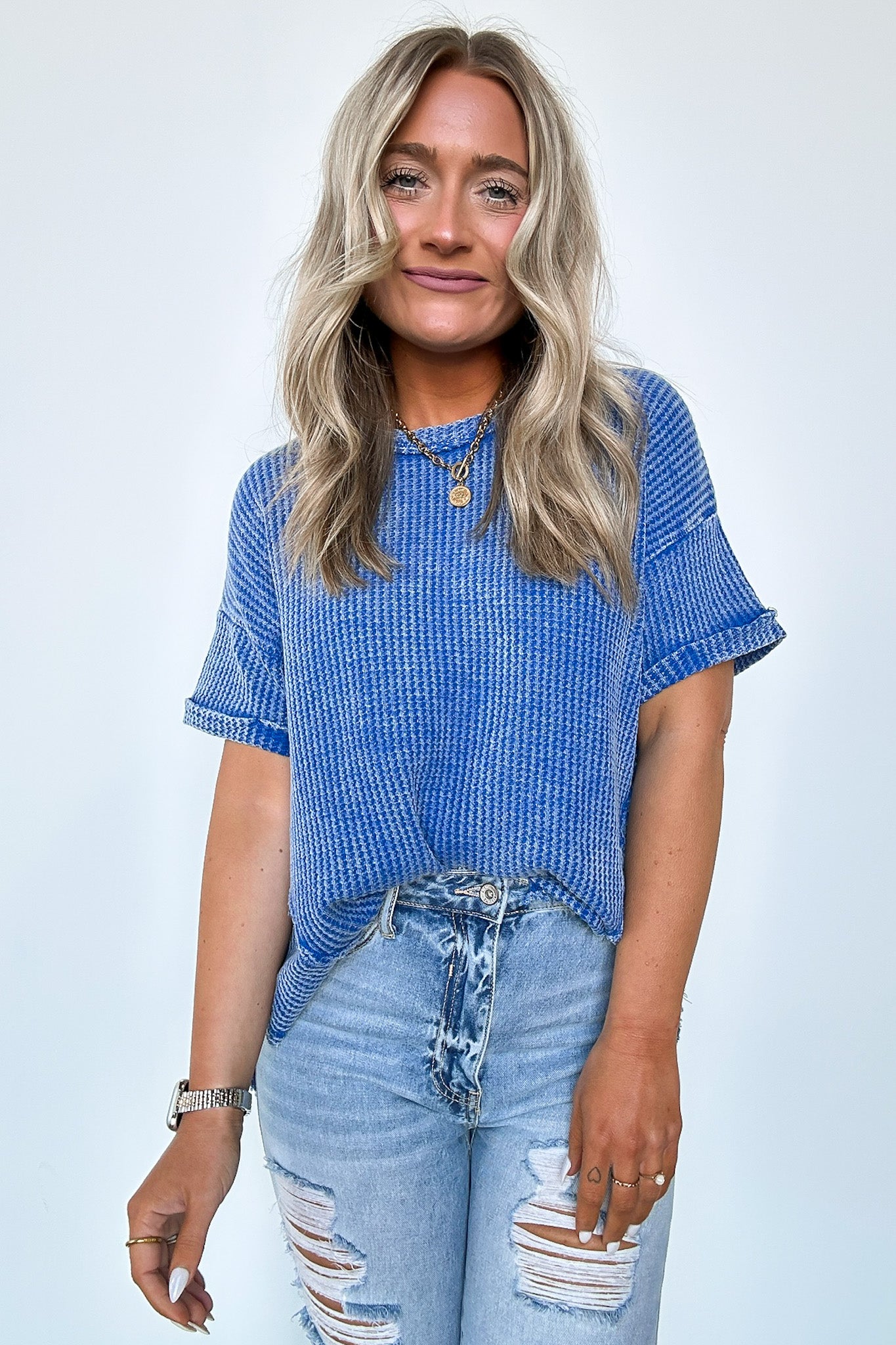  Eudorah Washed Waffle Knit Top - BACK IN STOCK - Madison and Mallory