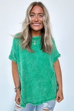  Eudorah Washed Waffle Knit Top - BACK IN STOCK - Madison and Mallory