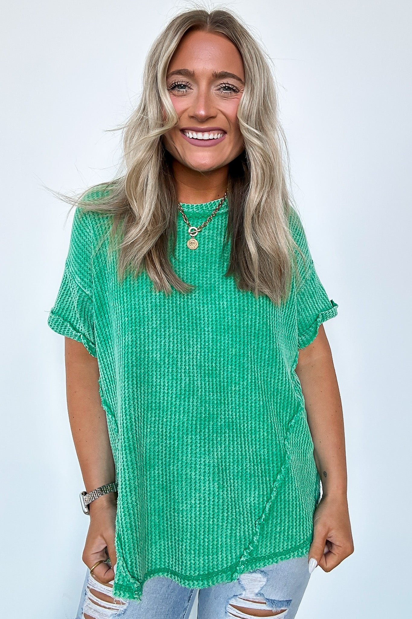  Eudorah Washed Waffle Knit Top - BACK IN STOCK - Madison and Mallory