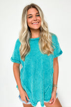 Light Teal / SM Eudorah Washed Waffle Knit Top - Madison and Mallory