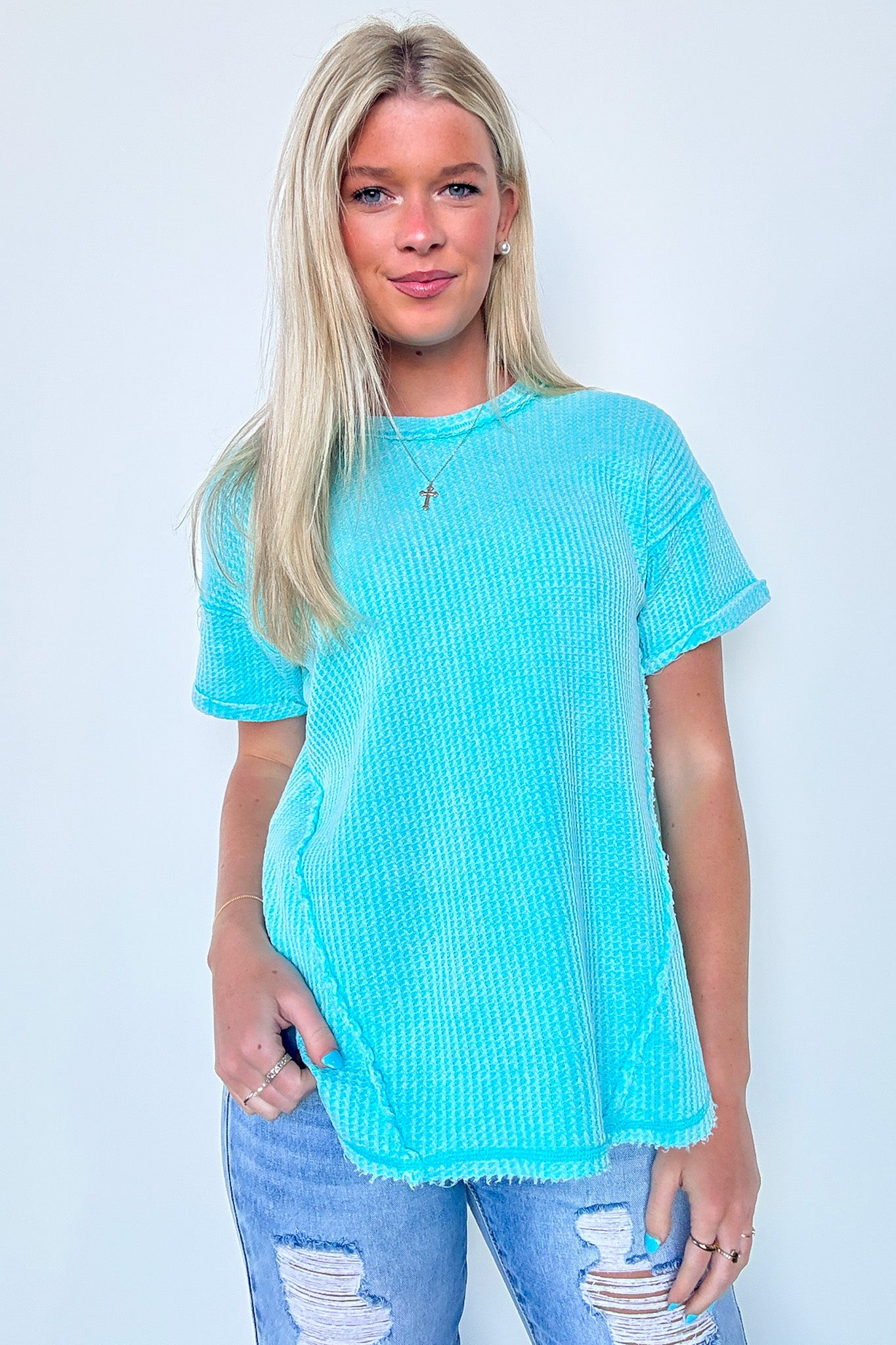  Eudorah Washed Waffle Knit Top - BACK IN STOCK - Madison and Mallory