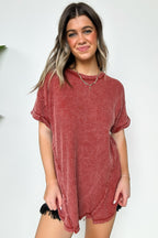 Rust / SM Eudorah Washed Waffle Knit Top - Madison and Mallory
