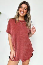  Eudorah Washed Waffle Knit Top - BACK IN STOCK - Madison and Mallory