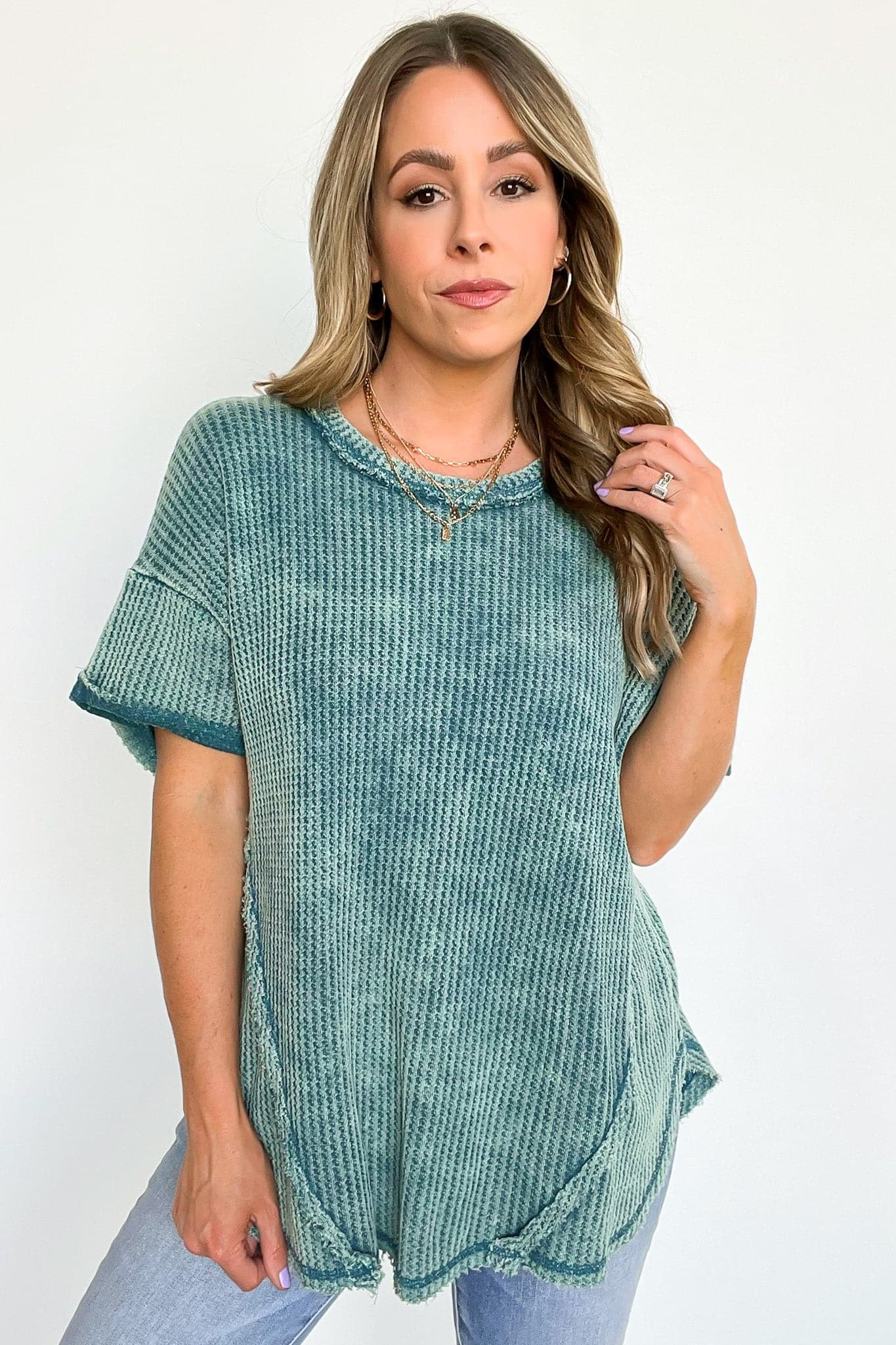  Eudorah Washed Waffle Knit Top - BACK IN STOCK - Madison and Mallory