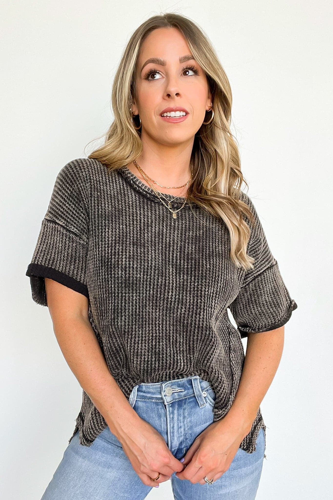  Eudorah Washed Waffle Knit Top - BACK IN STOCK - Madison and Mallory