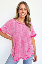  Eudorah Washed Waffle Knit Top - BACK IN STOCK - Madison and Mallory