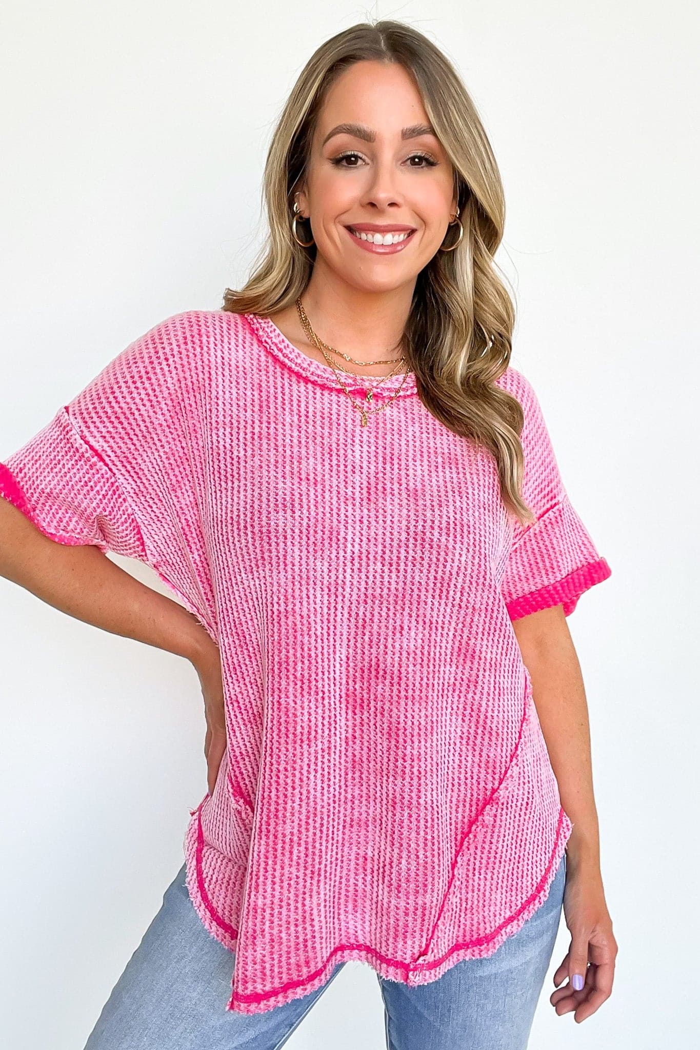  Eudorah Washed Waffle Knit Top - BACK IN STOCK - Madison and Mallory