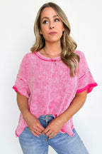  Eudorah Washed Waffle Knit Top - BACK IN STOCK - Madison and Mallory